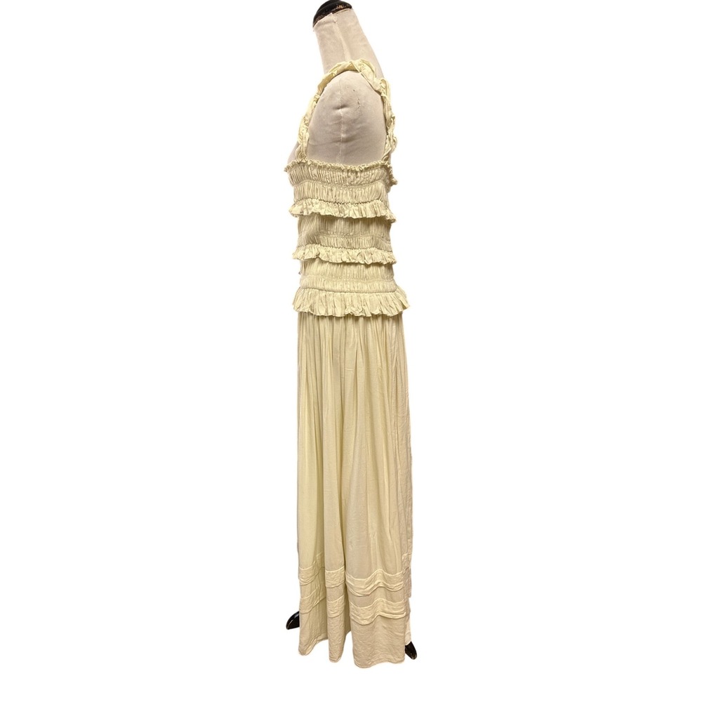 Esthe Cream Smocked Ruffle Maxi Dress Linen Blend Sleeveless Medium Greece - Picture 8 of 13